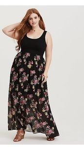 Torrid Black Foral Chiffon Maxi Dress